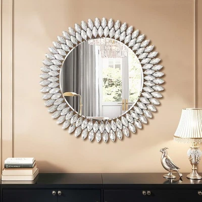 26 inch crystal embellished circular wall mirror, fashionable decorative mirror - Image 1 of 4