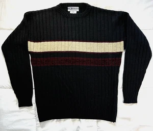 Grunge Grandpa Sweater Black Striped 90s Classic Soft Acrylic Stretch Vtg Mens L - Picture 1 of 10