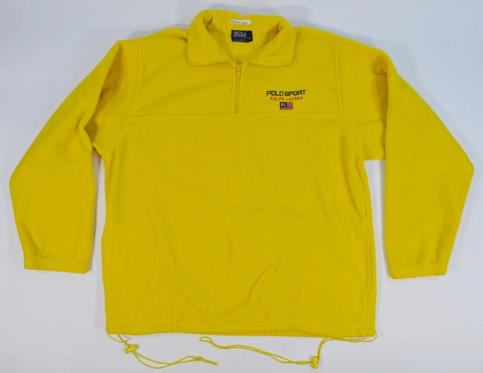 De Colección Polo Deportivo Ralph Lauren Amarillo 1/4 Cremallera Polar Pullover Suéter Sudadera Foto 1 de 4