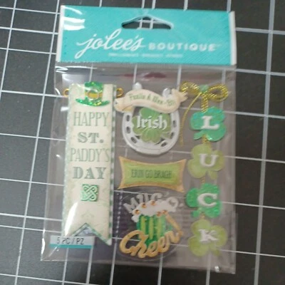 SCRAPBOOK STICKER 3d Happy St Patricks Day Irish Words Erin Ireland Luck Clover - Изображение 1 из 2