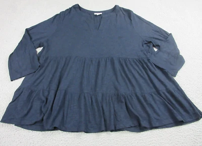 Camisa J Jill Mujer Extra Grande Azul Manga Larga Tejido en Niveles Túnica Manga 3/4 Foto 1 de 4