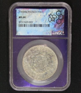 1965 Mo Mexico Silver Peso NGC Graded MS64 Monster Toned End Of Roll EOR - Picture 1 of 8