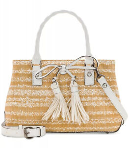New patricia nash Angela Woven straw white tan gold satchel shoulder bag 