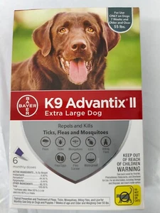 K9 Advantix II Flea & Tick Treatment ,6 Does，for Extra Large Dogs Over 55 Pounds