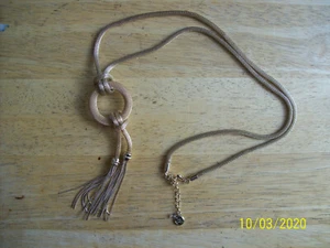 Gold Necklace with Circular Pendant and Tassels -- 16" to 18" - Picture 1 of 4