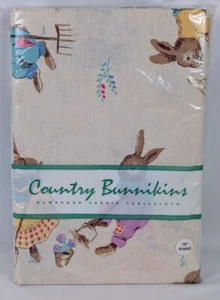 Vintage Tablecloth COUNTRY BUNNIKINS Osnaburg Fabric 70" Round Avon Home - Picture 1 of 3