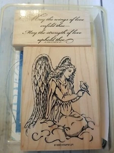 Stampin Up 1999 Elegant Angel Wings Bird Wood Rubber Stamps Set of 2 #821 Faith - Picture 1 of 3