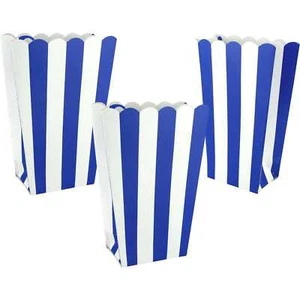 Royal Blue and White Stripe Popcorn Favour Box Pack of 5 Nautical Sailor Party - Picture 1 of 3