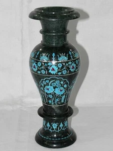 14 Zoll Intarsien mit Türkis Stein Hotel Dekor Vase Grün Marmor Blumentopf - Bild 1 von 8
