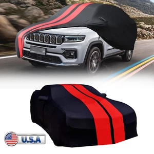 For JEEP Grand Commander Satin Stretch Indoor Car Cover Stretch Black/Red - Picture 1 of 12