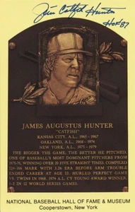 Jim Catfish Hunter "HOF 87" Signed Autographed HOF Plaque Postcard PSA/DNA - Picture 1 of 3