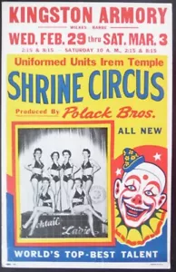 Santuario de póster de circo original vintage 29 de febrero-marzo 3, probablemente 1952 Wilkes-Barre - Imagen 1 de 2