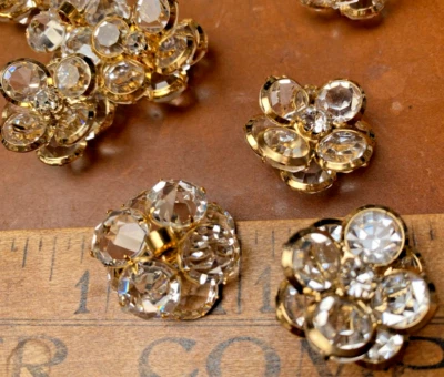 vintage 1" crystal gold shank lotus flower scallop edge 3pcs made Czechoslovakia - Image 1 of 4