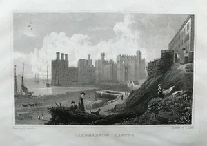 1831 Antique Print; Caernarfon / Carnarvon Castle, north Wales after Gastineau - Picture 1 of 2