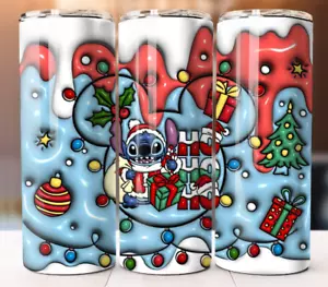 Stitch Christmas 3D Puff Custom Tumbler 20oz Skinny Cup Mug Stainless Steel - Picture 1 of 2