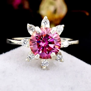 Pink Diamond Solitaire Ring. Designer Certified 2.50 Ct 925 Silver-Great Sparkle - Picture 1 of 8
