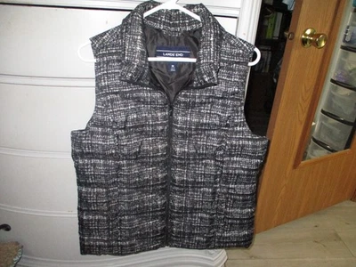 Lands End  Down Filled Puffer Full Zip Vest Size M10-12 Black White Herringbone - Image 1 of 4