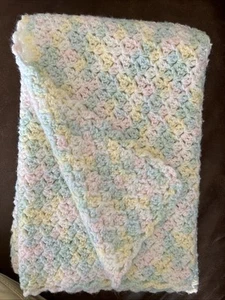Handmade Crochet Baby Blanket Afghan Pastels 32x32” Swaddle - Picture 1 of 6