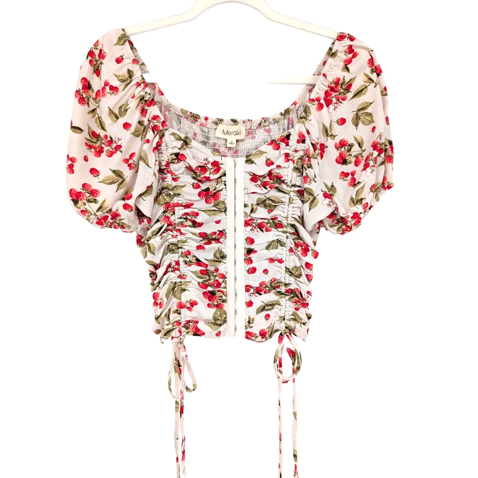 Corsé Top Estampado Fresa Manga Abullonada Cuello Cuadrado Pradera Campesina Lechera L Foto 1 de 4