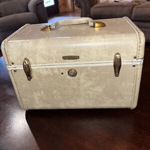 Vintage Samsonite Luggage 1950’s Cream Marbled 13” Cosmetic Case
