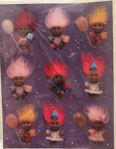 VERY RARE one pack of 4 sheets of Vintage Collectible TROLL STICKERS Hallmark - Picture 1 of 12