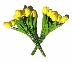 Lot Of 2 10 Pack Artificial Yellow Tulips For Home Decor, Wedding, Party - Picture 1 of 5