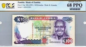 Zambia 100 Kwacha 1991 PCGS 68 PPQ SUPERB GEM UNC +Gift ZAN - Picture 1 of 3