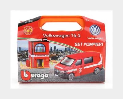 1:43 BURAGO Diorama Fire Station Vigili Del Fuoco +Vw T6 Minibus BU30553-01568 - Photo 1/2