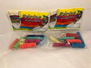 2 Packages  Vintage Curly  Spring Laces for Sneakers 1980s Neon blue orange Pink - Picture 1 of 1