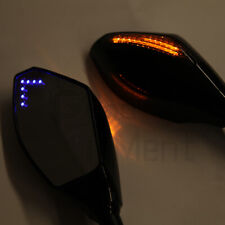 For Yamaha YZF R1 R3 R6 R1S Black Motorcycle Mirrors With Blue LED Turn Signals