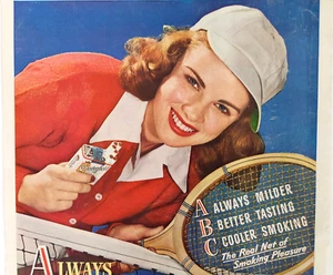 Jugador de tenis fumador Chesterfield 1946 de colección anuncio estampado revista actor famoso - Imagen 1 de 4