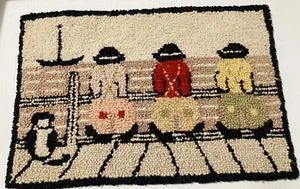 Vintage Needlepoint-Three Men In Harbor With Dog. - Picture 1 of 3