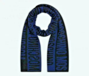 Moschino Milano Uomo Sciarpa 100% Lana Logo Bands Blue Royal 180x30 Original - Foto 1 di 6