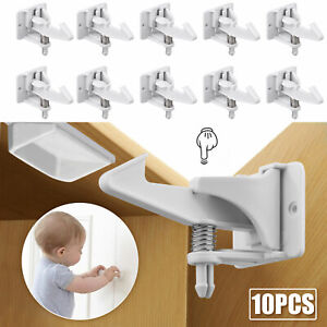 Cabinet Locks Child Safety Latches Baby Proof Lock Drawer Door 10 Pcs White Gift