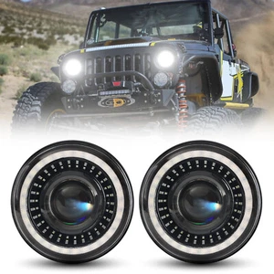 Pair 7'' Round LED Headlights Starry Dragon Eyes DRL For Jeep Wrangler JK TJ CJ - Foto 1 di 12