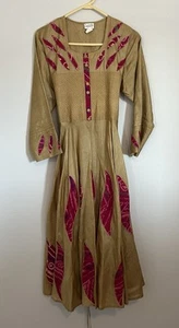 Sringar Silk India Dress One Size Waist Up To 35” NWOT Appliqué Lined Gold - Picture 1 of 9
