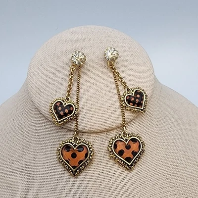 Pendientes convertibles Betsey Johnson a lunares corazón poste colgante naranja negro Foto 1 de 4