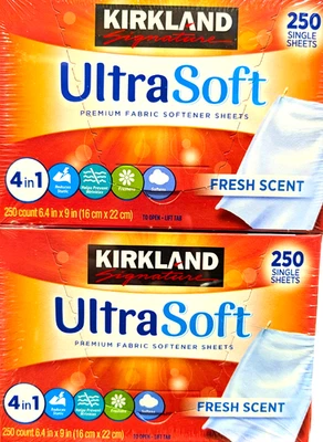 Kirkland Signature Ultra Soft Premium Suavizante de telas 2/250 hojas 500 en total Foto 1 de 4