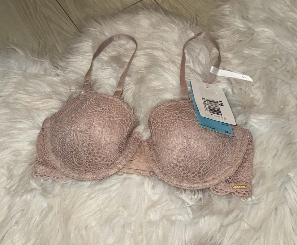 DKNY Superior Lace Balconette Bra Underwire Size 38C Beige DK4500 Lined Cups