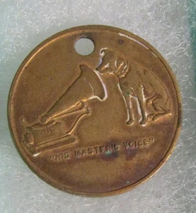VINTAGE RCA HIS MASTER'S VOICE - SCHALLER'S BUSINESS METAL KEY TAG (40's-50's) - Picture 1 of 2