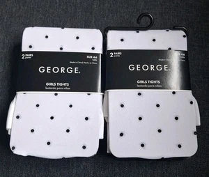 George Girls Size 4-6 white poka dot Black 2-Pack Tights Pantyhose 4 Total - Picture 1 of 2