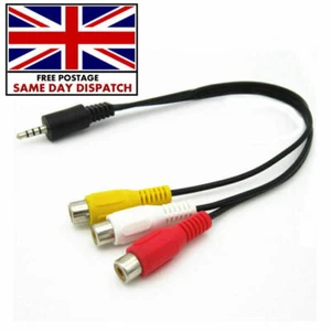 Adaptador de cable de audio y video MF macho a 3RCA hembra mini 2,5 mm 4 polos AV macho a 3RCA hembra - Imagen 1 de 2