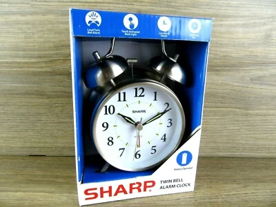 Sharp Twin Alarm Clock Backlight LOUD Wake Old Fashioned Bell Glow. - unused - Image 1 of 4
