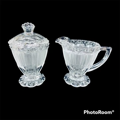 Tigela de açúcar e creme Gorham Crystal EMILY’S ATTIC CLEAR com tampa Alemanha - Imagem 1 de 4
