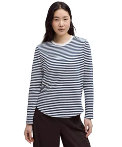 Lululemon Shirt - NWT Love Long Sleeve Navy White Stripe Cotton Modal Tee S 10 - Picture 1 of 5