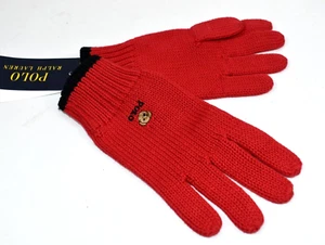 NWT Polo Ralph Lauren Bear Kids One Size 4-7 Red Knit Gloves Black Border New - Picture 1 of 10
