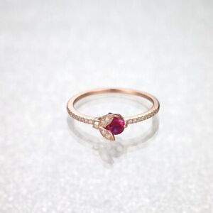 Pure 10K Rose Gold With Round Cut Ruby & Moissanites Small Insect Design Ring