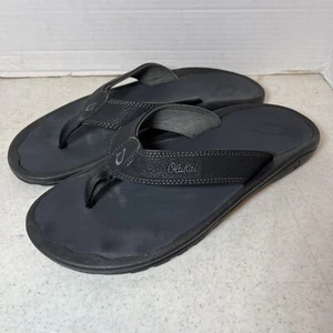 Olukai Hokua Mens Size 12 45 Flip Flops Thongs Slip On Black Sandals - Picture 1 of 5