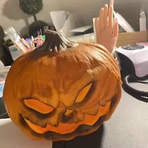 Scary Rotten Pumpkin LED Jack O Lantern 10” Angry Light Up Fire Blow Mold - Picture 1 of 8