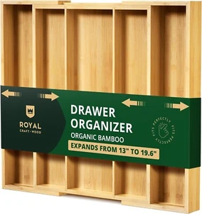 Luxury Bamboo Kitchen Drawer Organizer Utensil Holder and Cutlery Tray - Picture 1 of 8